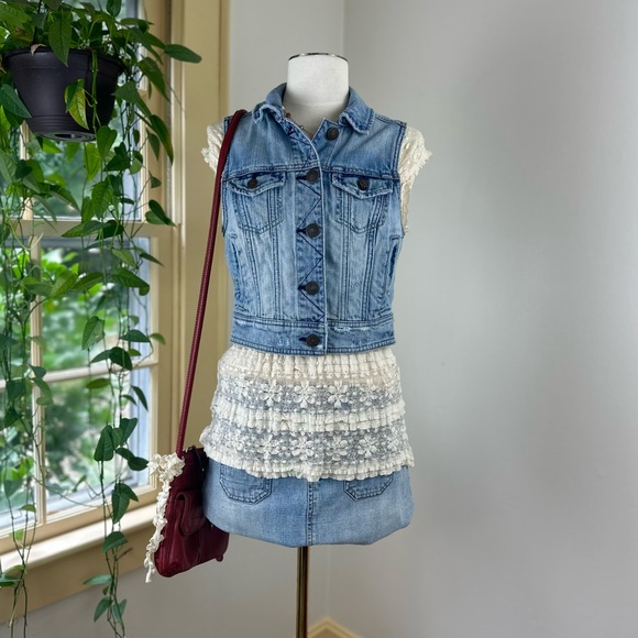Y2K girly grunge, American Eagle Denim Vest - Picture 1 of 8
